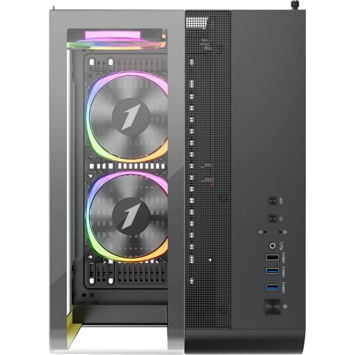 1st Player RT5 ARGB Micro-ATX Dual Chamber PC Gaming Case - Black