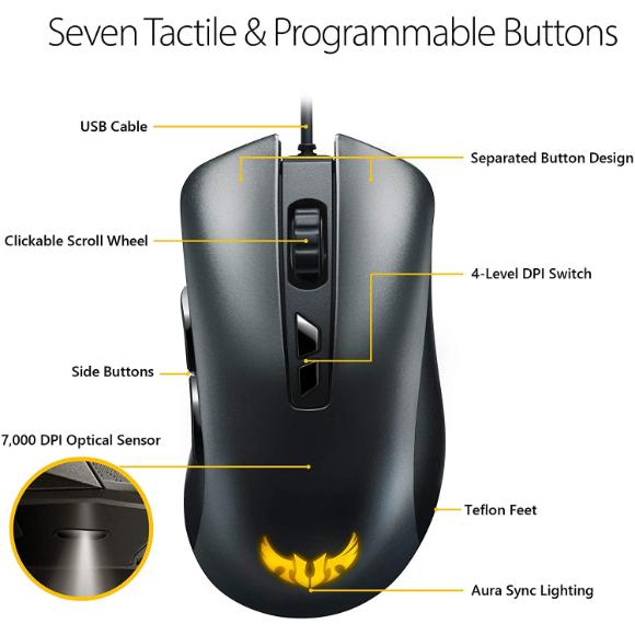 ASUS Optical RGB Gaming Mouse - TUF M3 | 7000 DPI Gaming-Grade Optical Sensor | Omron Switches | Aura Sync RGB Lighting - PakByte Computers
