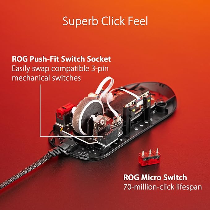 ASUS ROG Strix Impact III Gaming Mouse: Wired, Lightweight, 12K DPI, Programmable Buttons, Replaceable Switches, FPS, Black. - PakByte Computers