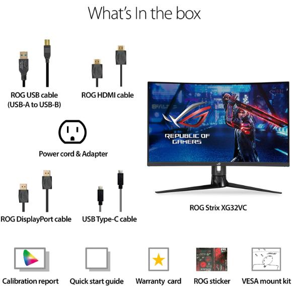 ASUS ROG Strix XG32VC 31.5” Curved Gaming Monitor, 1440P WQHD (2560 x 1440), 170Hz, 1ms - PakByte Computers