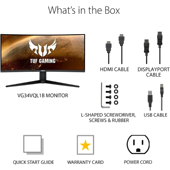 ASUS TUF Gaming VG34VQL1B 34” Curved HDR Monitor, WQHD (3440x1440), 165Hz, 1ms - PakByte Computers