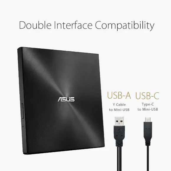 ASUS ZenDrive U9M Ultra Slim USB 2.0 External 8X DVD Optical Drive – Black (SDRW-08U9M-U/BLK) - PakByte Computers