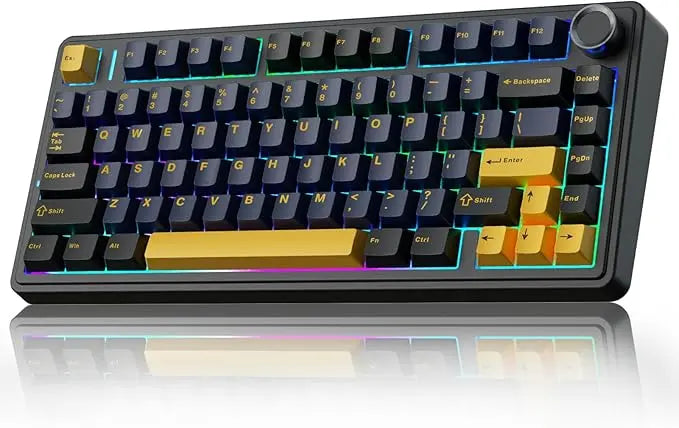 AULA F75 Tri-Mode Mechanical Gaming Keyboard - Thunder Black - Grey Wood Switch V3