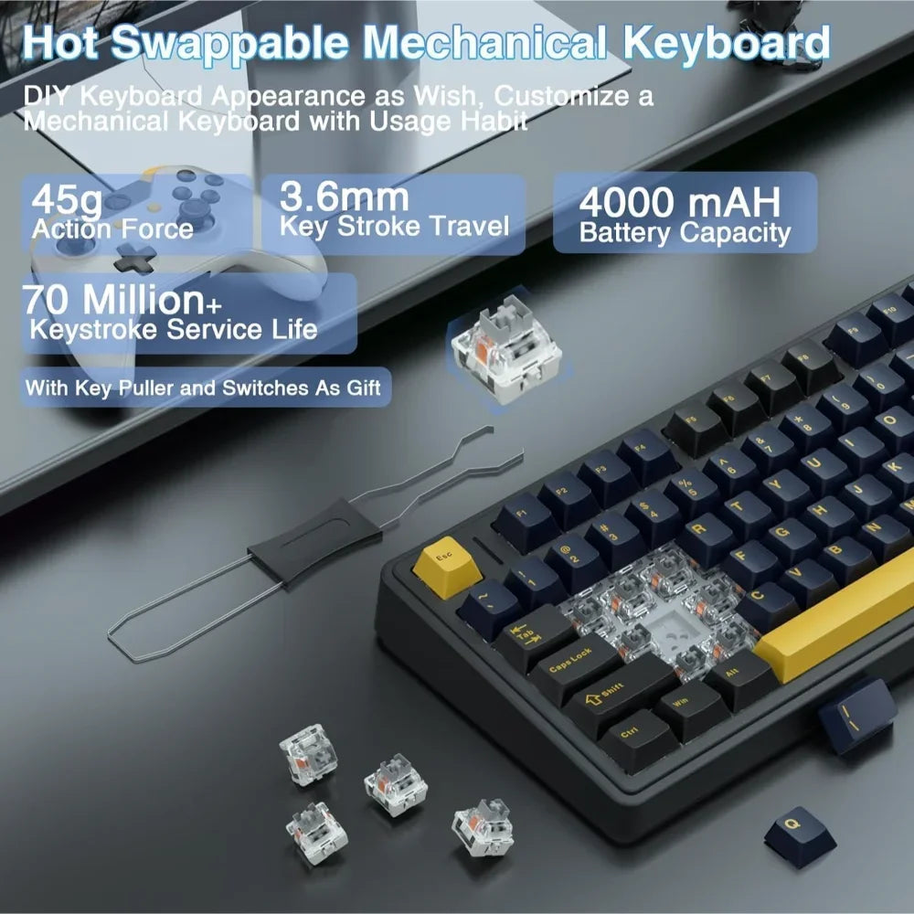 AULA F75 Tri-Mode Mechanical Gaming Keyboard - Thunder Black - Grey Wood Switch V3