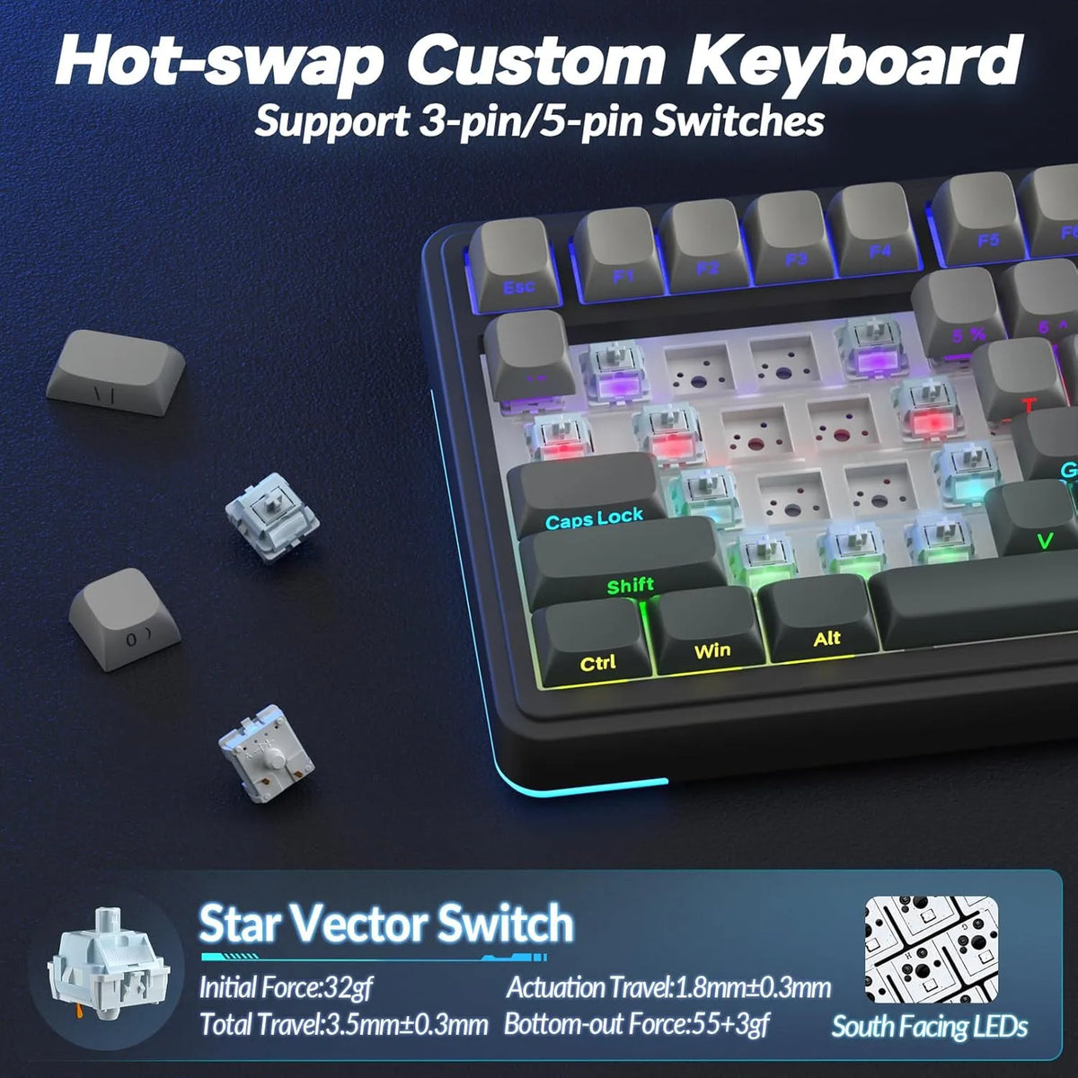 AULA S75 Pro Wireless Mechanical Keyboard w/ Screen - Gradient Gray - Star Vector Switch