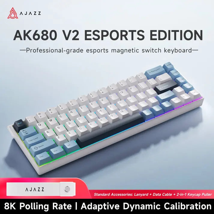 Ajazz AK680 V2 Compact Magnetic Keyboard - White/Blue