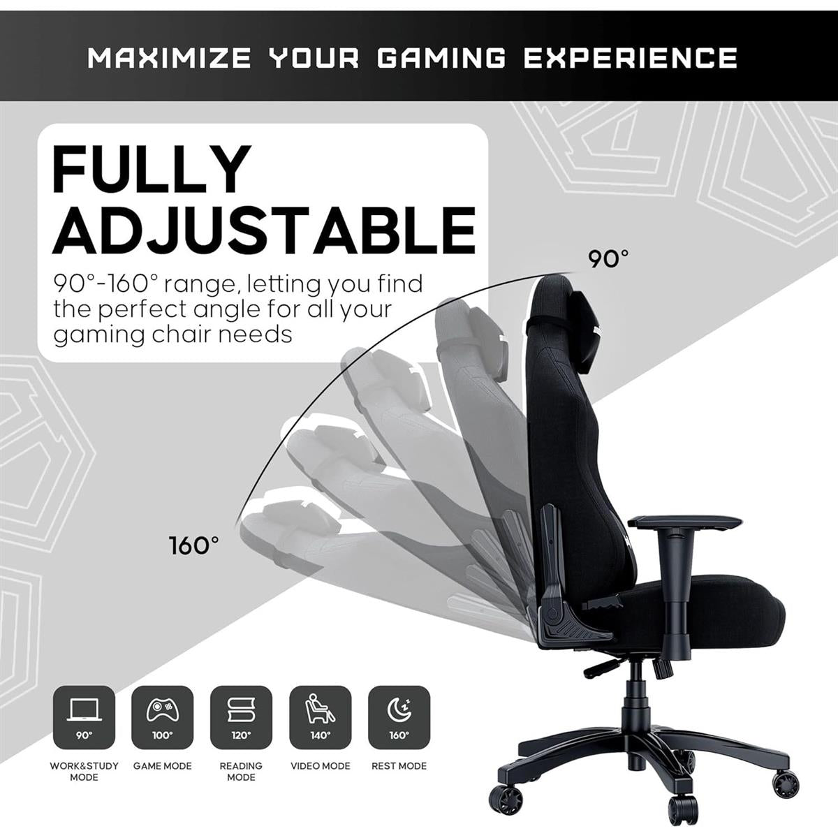 Anda Seat Luna Large Fabric Gaming Chair - Black - PakByte