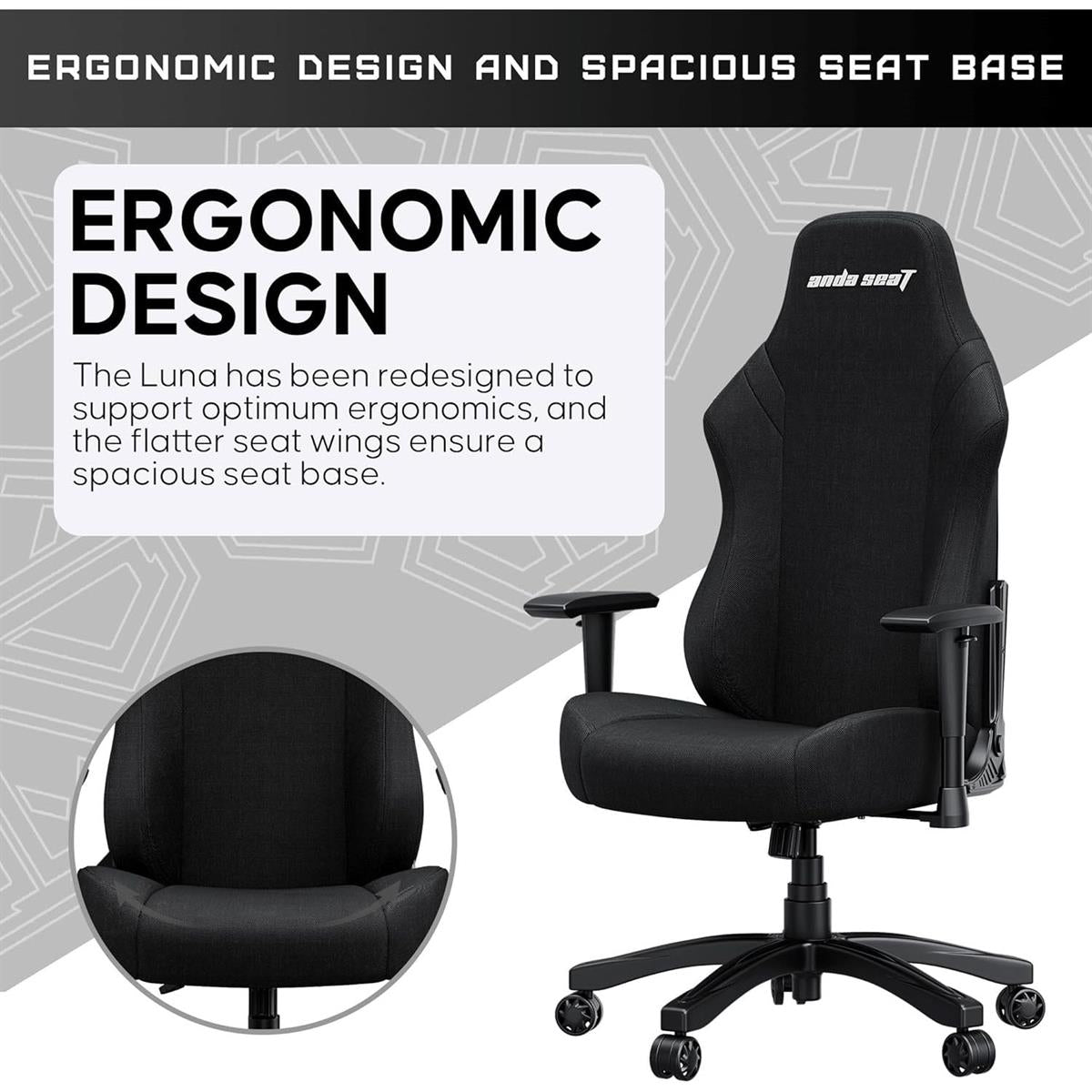 Anda Seat Luna Large Fabric Gaming Chair - Black - PakByte