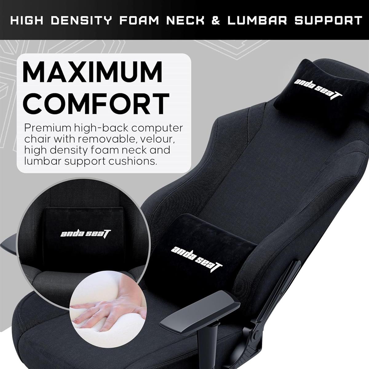 Anda Seat Luna Large Fabric Gaming Chair - Black - PakByte
