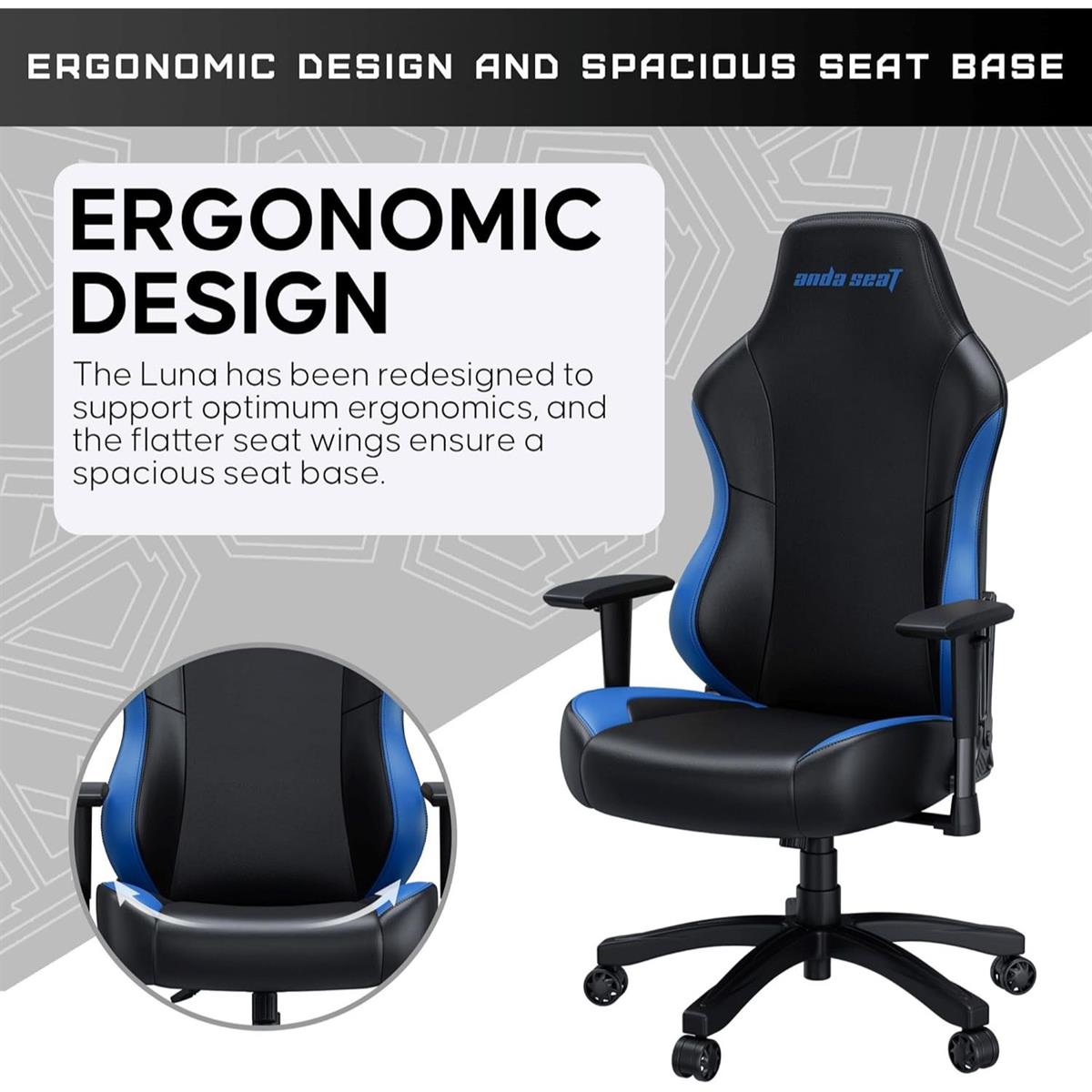 Anda Seat Luna Large Gaming Chair - Black & Blue - PakByte Computers