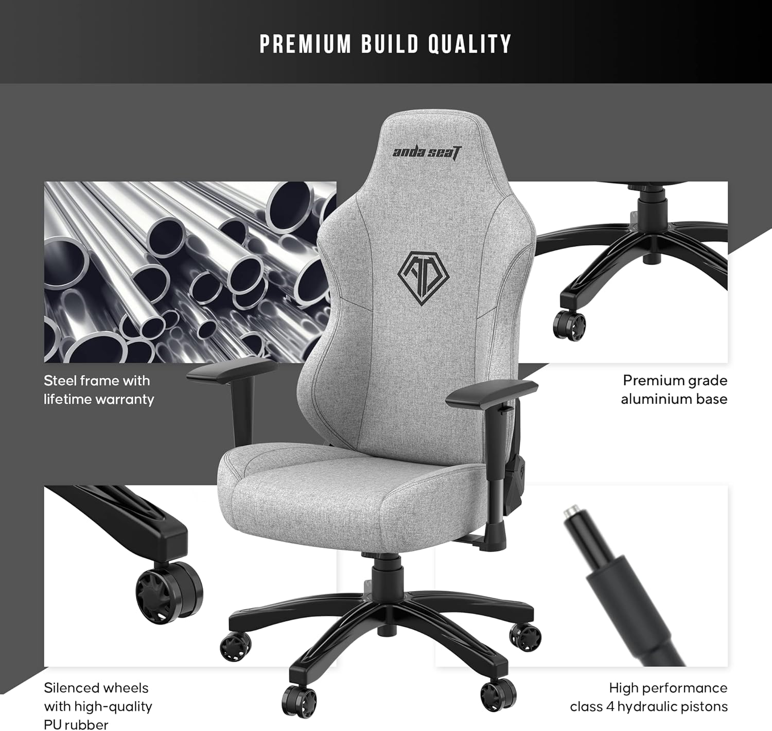 Anda Seat Phantom 3 Fabric Gaming Chair - Gray - PakByte