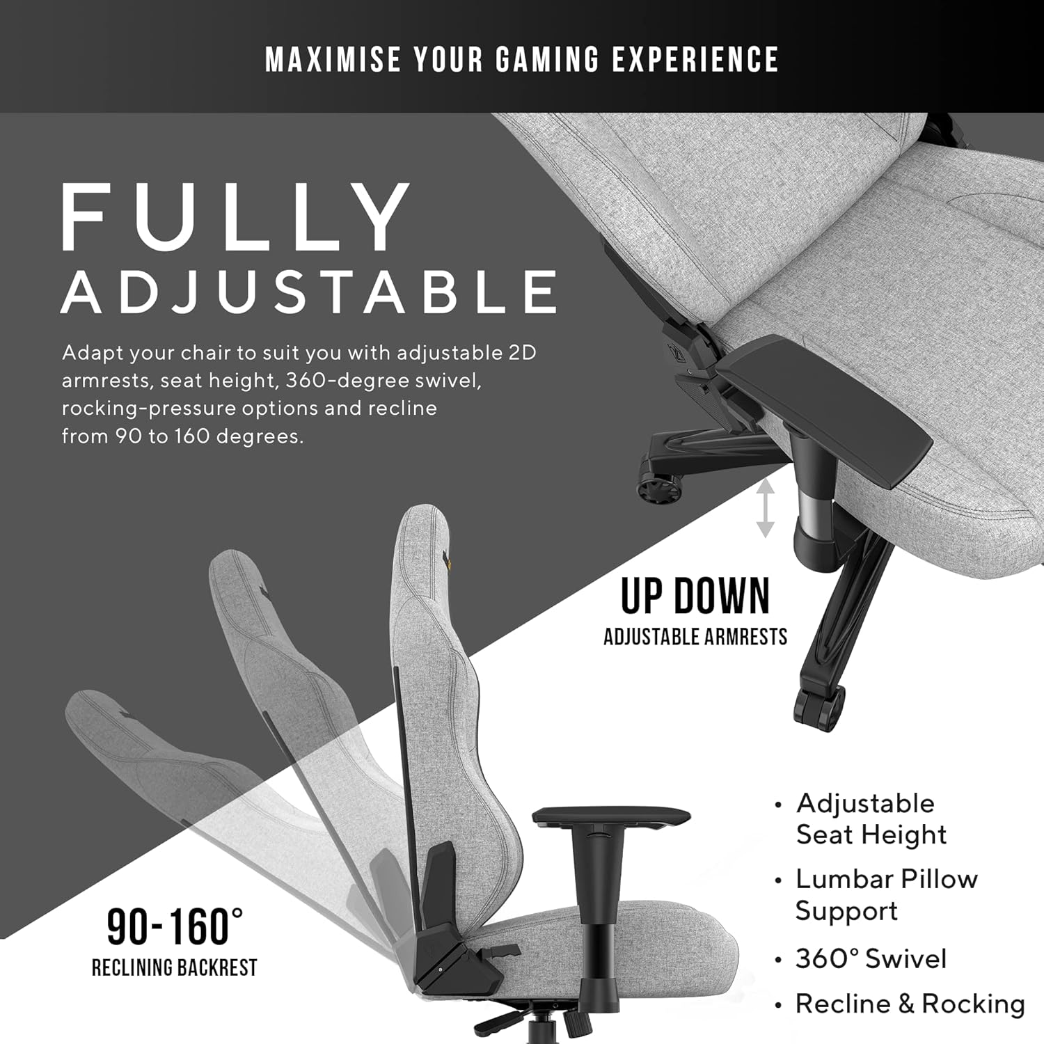 Anda Seat Phantom 3 Fabric Gaming Chair - Gray - PakByte
