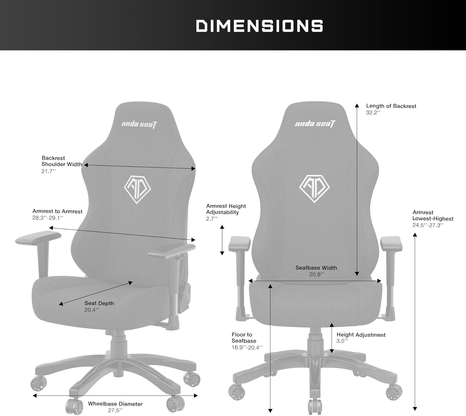 Anda Seat Phantom 3 Leather Gaming Chair - White - PakByte