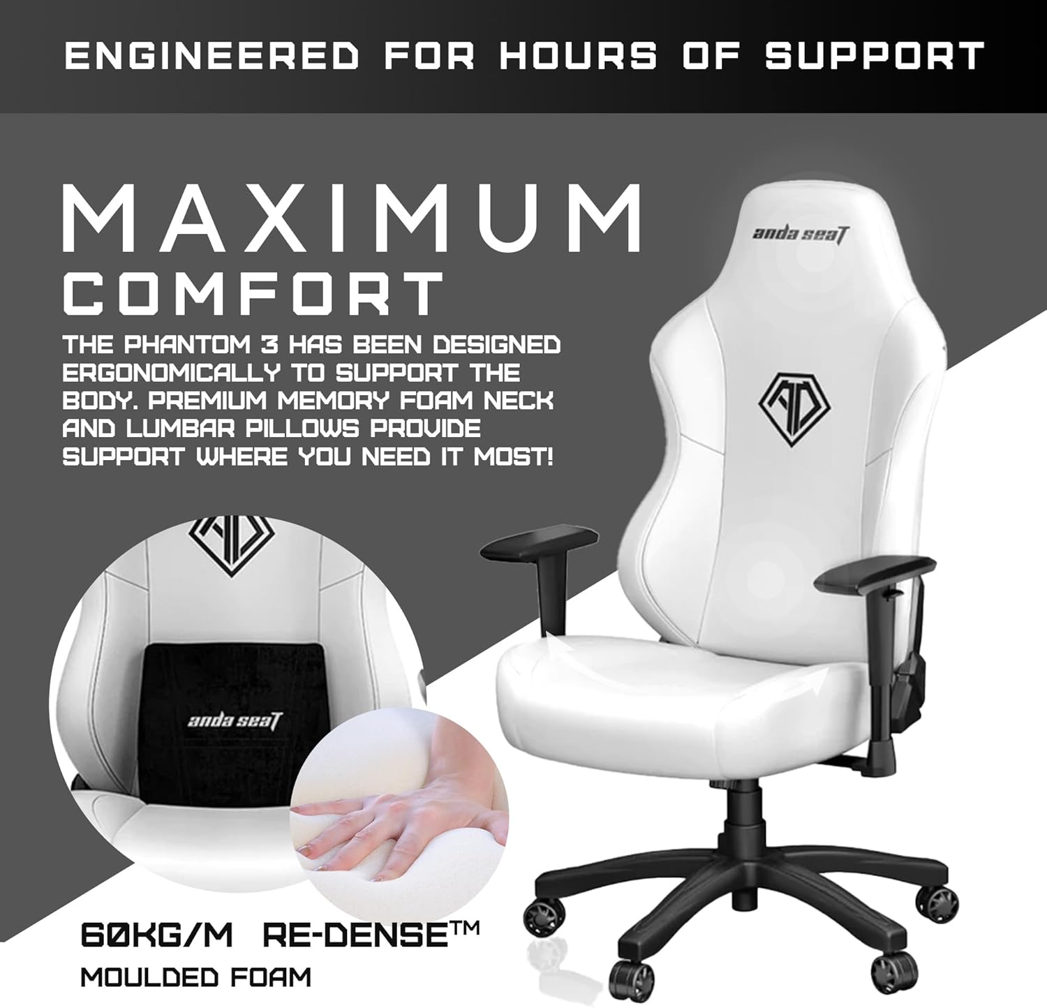 Anda Seat Phantom 3 Leather Gaming Chair - White - PakByte
