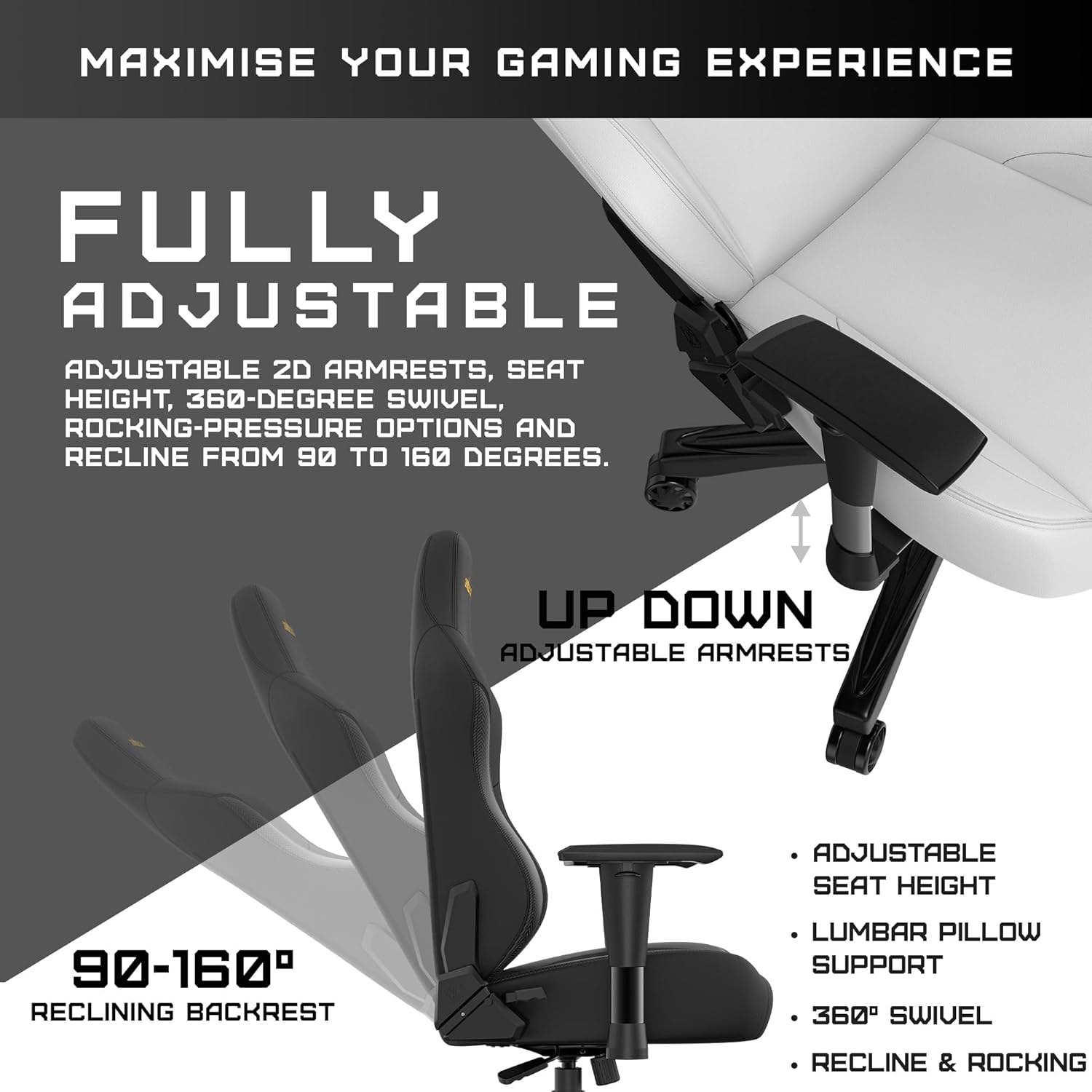 Anda Seat Phantom 3 Leather Gaming Chair - White - PakByte