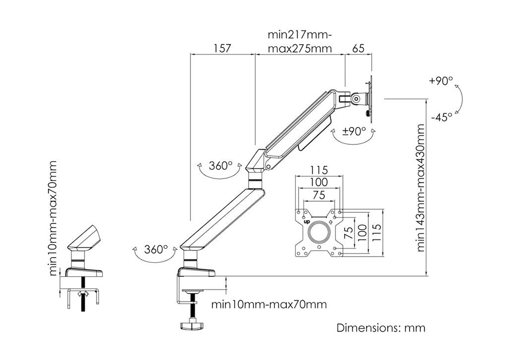 Anda Seat Stealth II Ergonomic Single Monitor Arm Black - PakByte Computers
