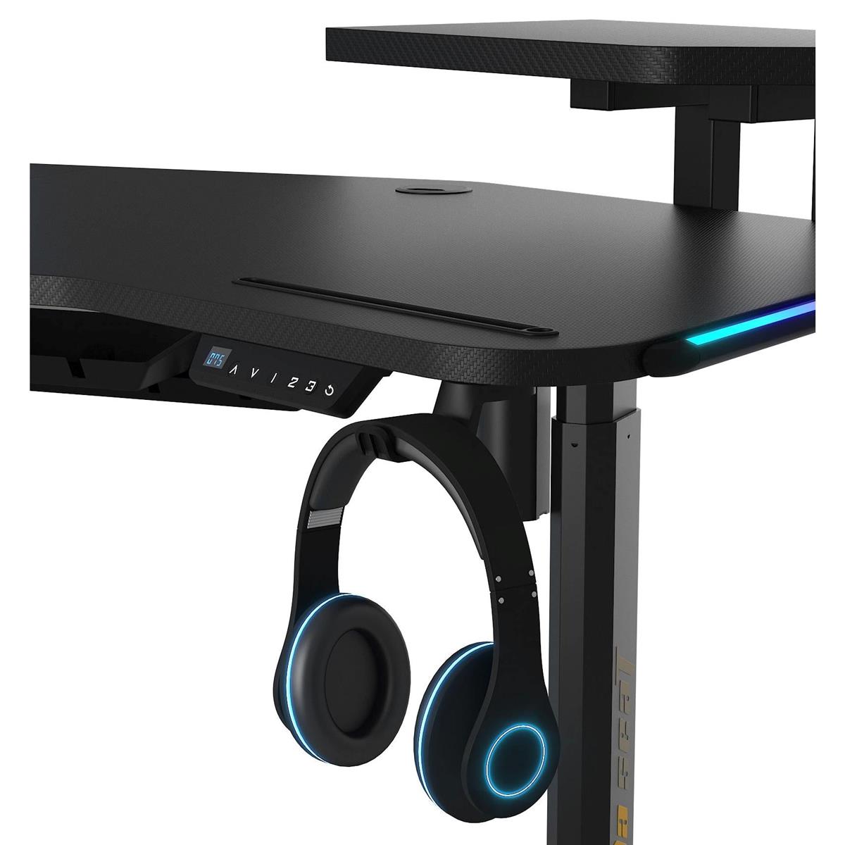 AndaSeat Shadow Warrior Electric Gaming Desk, Adjustable Carbon Fiber Texture Tabletop RGB, Black - PakByte Computers