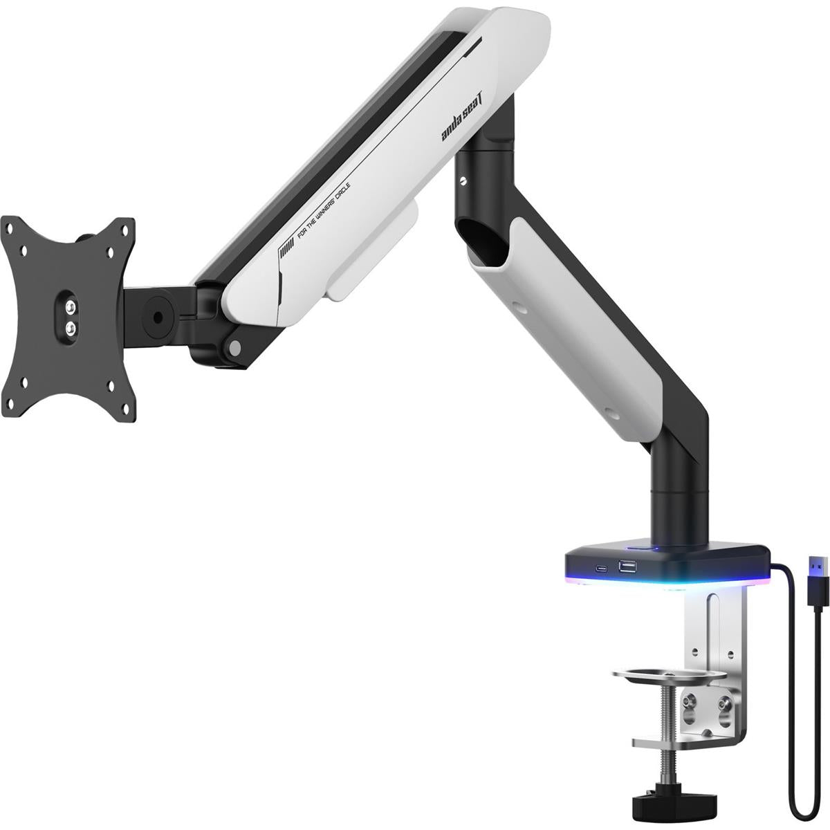AndaSeat Stealth Pro II RGB Ergonomic Single Monitor Arm - Black/White - PakByte Computers