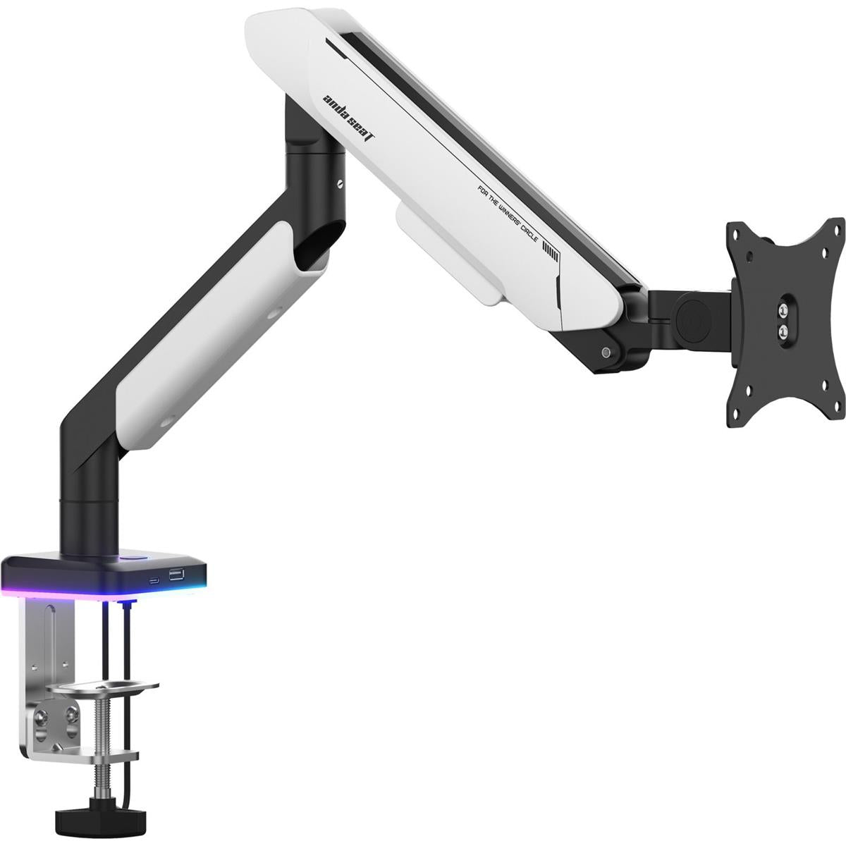 AndaSeat Stealth Pro II RGB Ergonomic Single Monitor Arm - White - PakByte Computers
