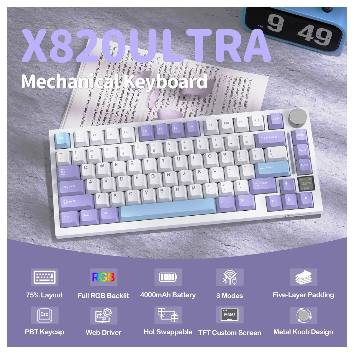 Attack Shark X820 75% Tri-Mode Ultra Mechanical Keyboard - Starlight White - Shark Switch