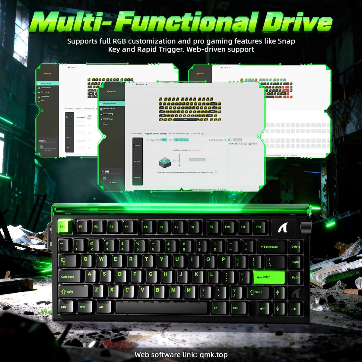 Attack Shark R85HE 75% Wired Rapid Trigger Magnetic Switch Gaming Keyboard - Green