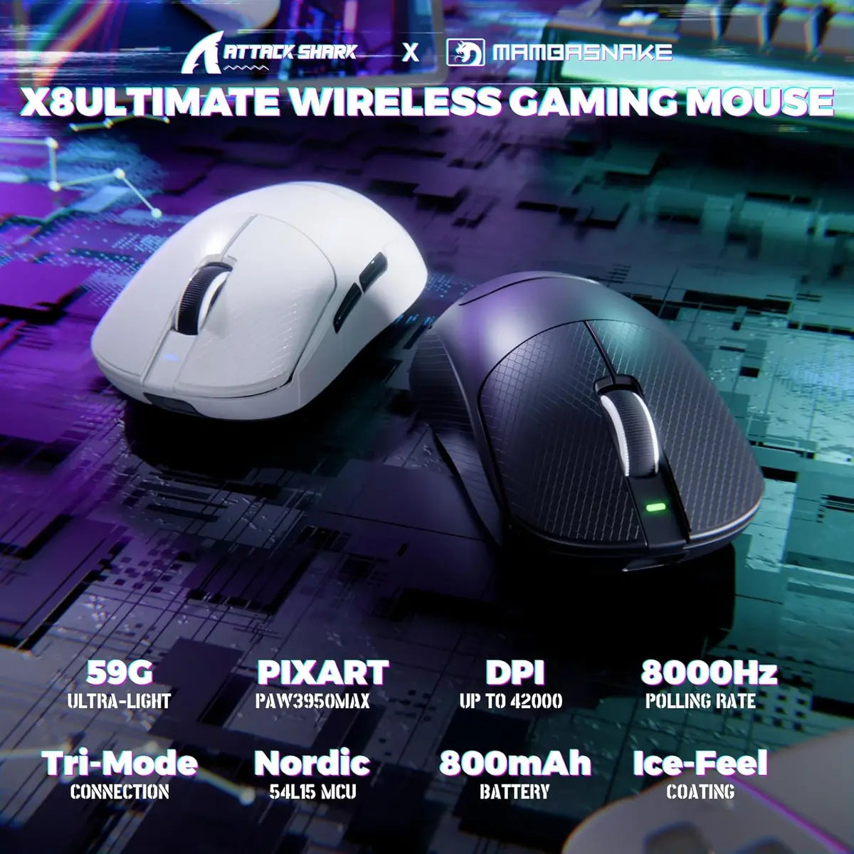 Attack Shark X8 Ultimate Wireless Gaming Mouse - White