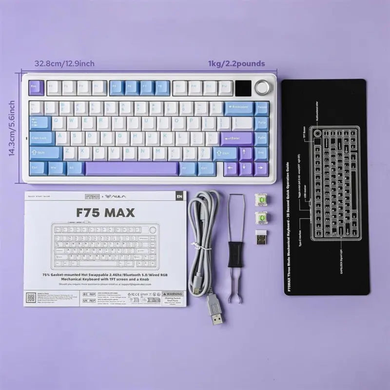 Aula F75 Max Wireless Mechanical Keyboard with TFT Screen and Knob - Gradient Gray