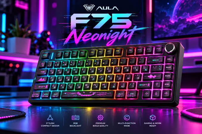 AULA F75 Wireless Mechanical Keyboard – Neonight – LEOBOG Greywood V3 Switches