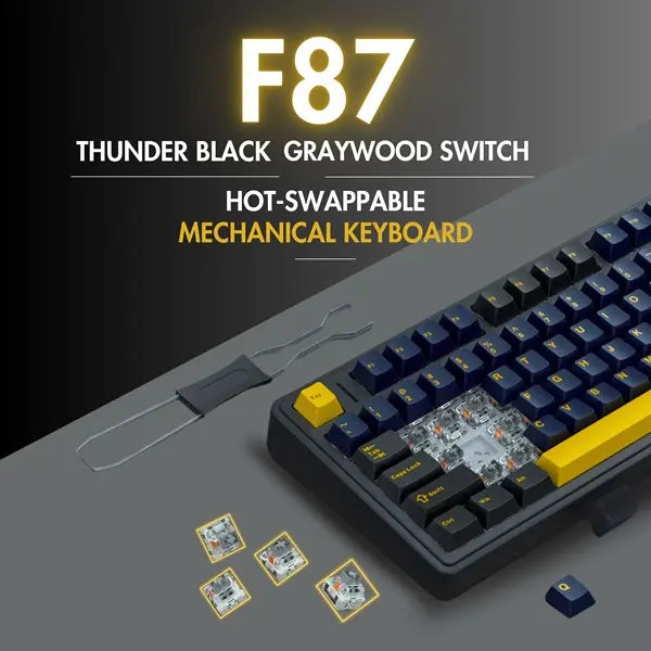 AULA F87 Tri-Mode Mechanical Gaming Keyboard - Black/Dark Blue/Orange - Graywood Switch V3