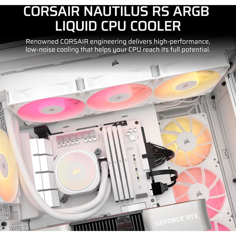CORSAIR Nautilus 360 RS ARGB Liquid CPU Cooler – 360mm AIO – Low-Noise – Direct Motherboard Connection – Daisy-Chain – Intel LGA 1851/1700, AMD AM5/AM4 – 3X RS120 ARGB Fans Included – White - PakByte