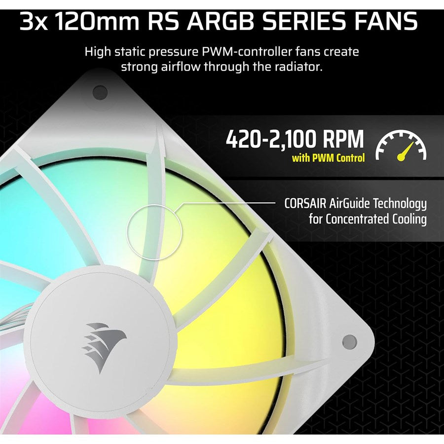 CORSAIR Nautilus 360 RS ARGB Liquid CPU Cooler – 360mm AIO – Low-Noise – Direct Motherboard Connection – Daisy-Chain – Intel LGA 1851/1700, AMD AM5/AM4 – 3X RS120 ARGB Fans Included – White - PakByte