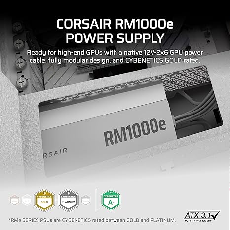 CORSAIR RM1000e (2025) Fully Modular Low-Noise ATX Power Supply - White - PakByte Computers