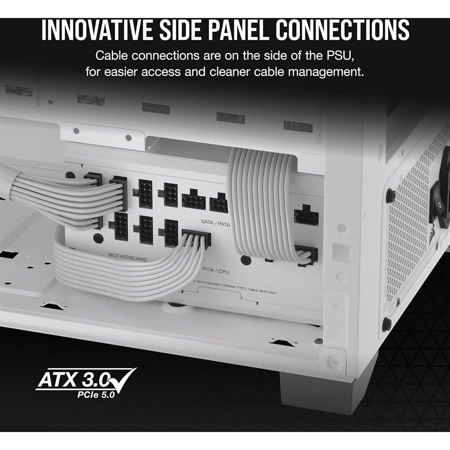 CORSAIR RM1000x SHIFT Fully Modular ATX Power Supply - 80 PLUS Gold - ATX 3.0 - PCIe 5.0 - Zero RPM - Modular Side Interface - White - PakByte