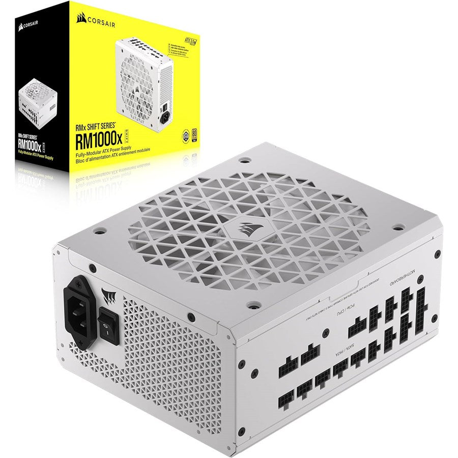 CORSAIR RM1000x SHIFT Fully Modular ATX Power Supply - 80 PLUS Gold - ATX 3.0 - PCIe 5.0 - Zero RPM - Modular Side Interface - White - PakByte