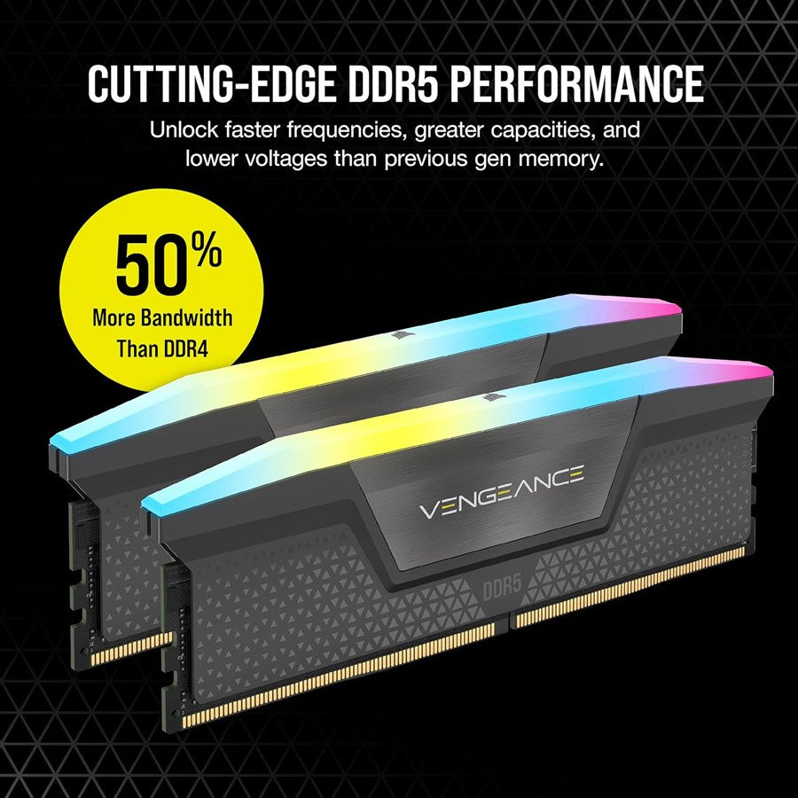 CORSAIR Vengeance RGB DDR5 RAM 32GB (1x32GB) 5600MHz Desktop Computer Memory - Gray - CMH32GX5M1B5600Z40 - PakByte