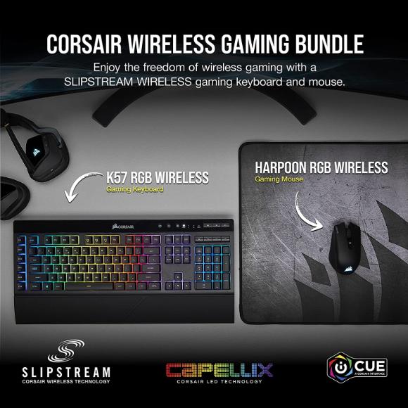 CORSAIR Wireless Gaming Bundle - K57 RGB Wireless Gaming Keyboard - Harpoon RGB Wireless Gaming Mouse - PakByte Computers