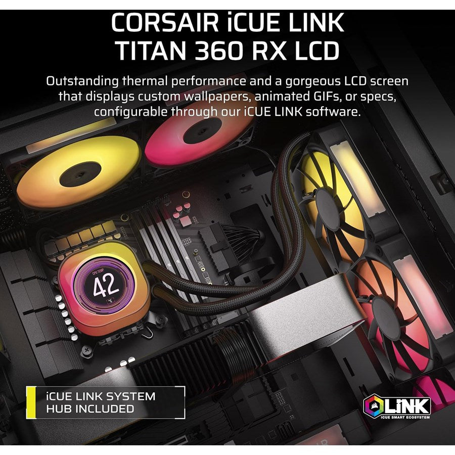 CORSAIR iCUE Link Titan 360 RX LCD Liquid CPU Cooler – 360mm AIO - Black - PakByte