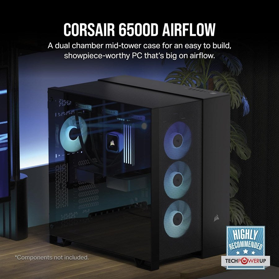 Corsair 6500D AIRFLOW Mid-Tower Dual Chamber PC Case - Black - PakByte