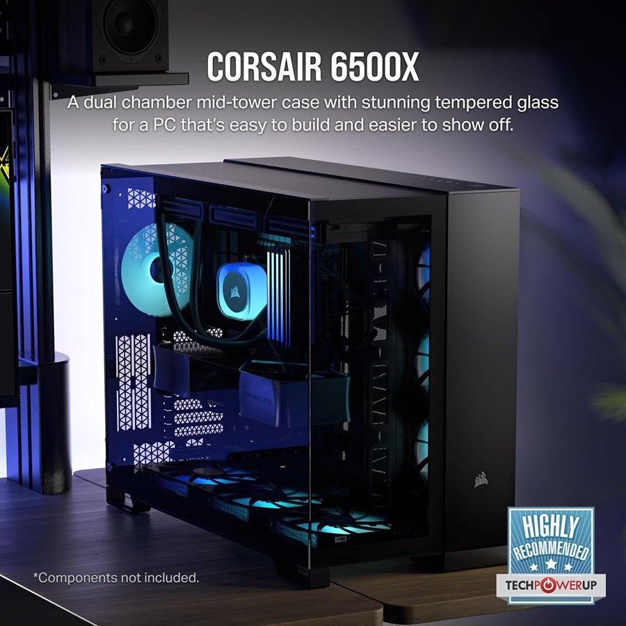 Corsair 6500X Mid-Tower Dual Chamber PC Case - Black - PakByte