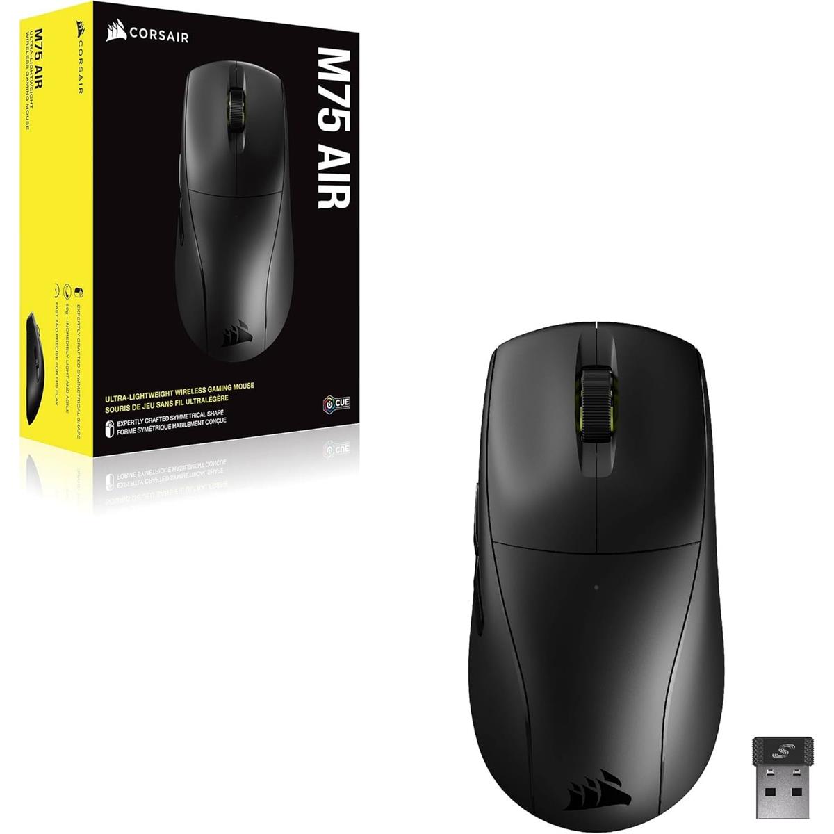 Corsair M75 AIR Wireless Ultra Lightweight Gaming Mouse, 2.4GHz & Bluetooth, 26,000 DPI, Up to 100hrs Battery, iCUE Compatible – Black - PakByte