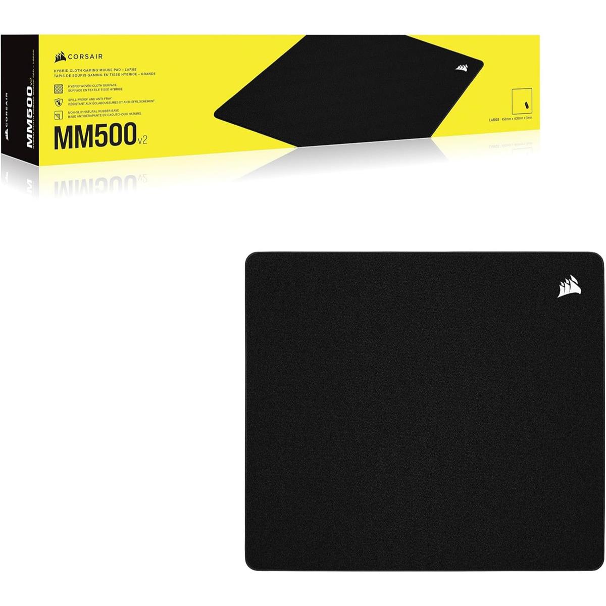 Corsair MM500 v2 Hybrid Cloth Gaming Large Mouse Pad, Spill-Proof Coating, Anti-Fray Stitched Edges, Non-Slip Rubber Base – Black - PakByte