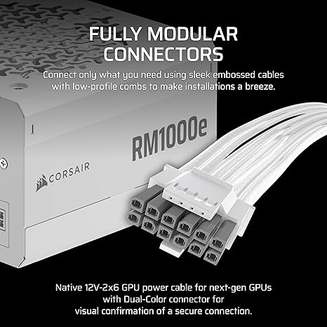 CORSAIR RM1000e (2025) Fully Modular Low-Noise ATX Power Supply - White