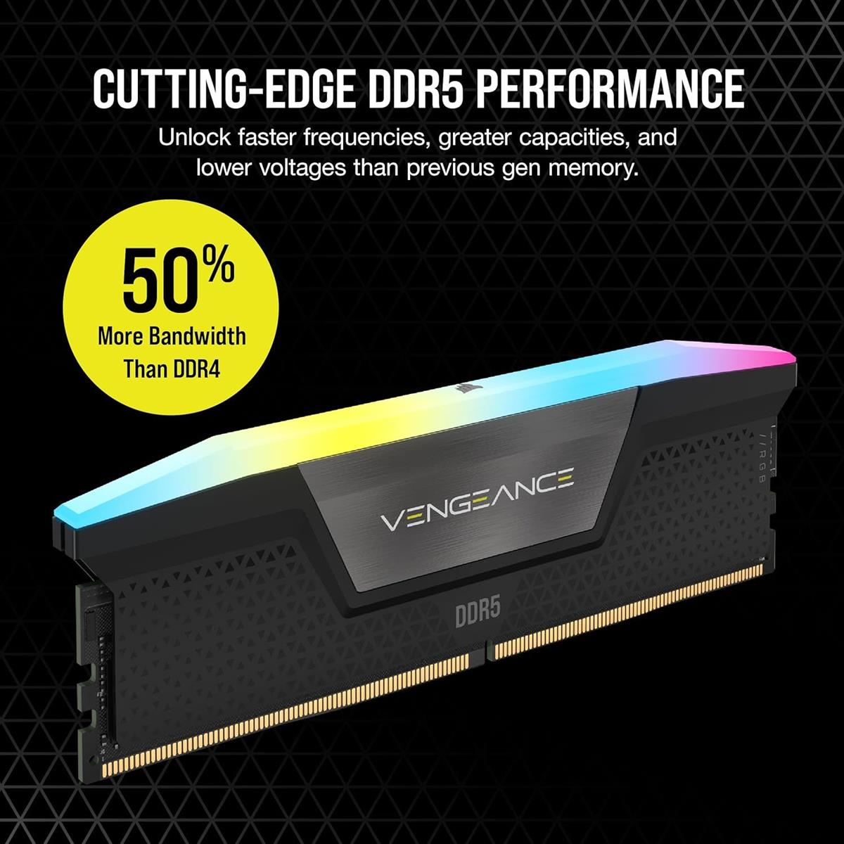 Corsair Vengeance RGB 16GB (1x16GB) 5600MHz CL40 DDR5 RAM Intel XMP iCUE Compatible Computer Memory - Black - CMH16GX5M1B5600C40 - PakByte