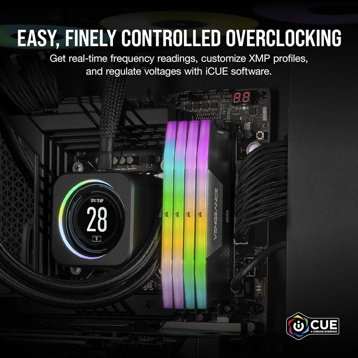 Corsair Vengeance RGB 16GB (1x16GB) 5600MHz CL40 DDR5 RAM Intel XMP iCUE Compatible Computer Memory - Black - CMH16GX5M1B5600C40 - PakByte