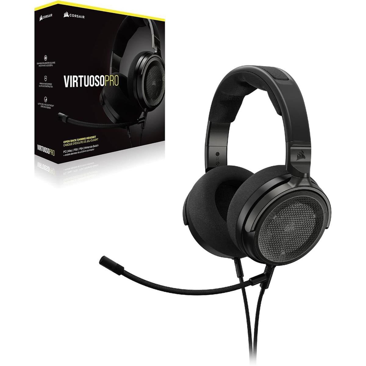 Corsair Virtuoso PRO Wired Open Back Gaming Headset, Detachable Uni-Directional Microphone, 50mm Graphene Drivers, 20Hz-40 kHz Frequency Response - Carbon - PakByte