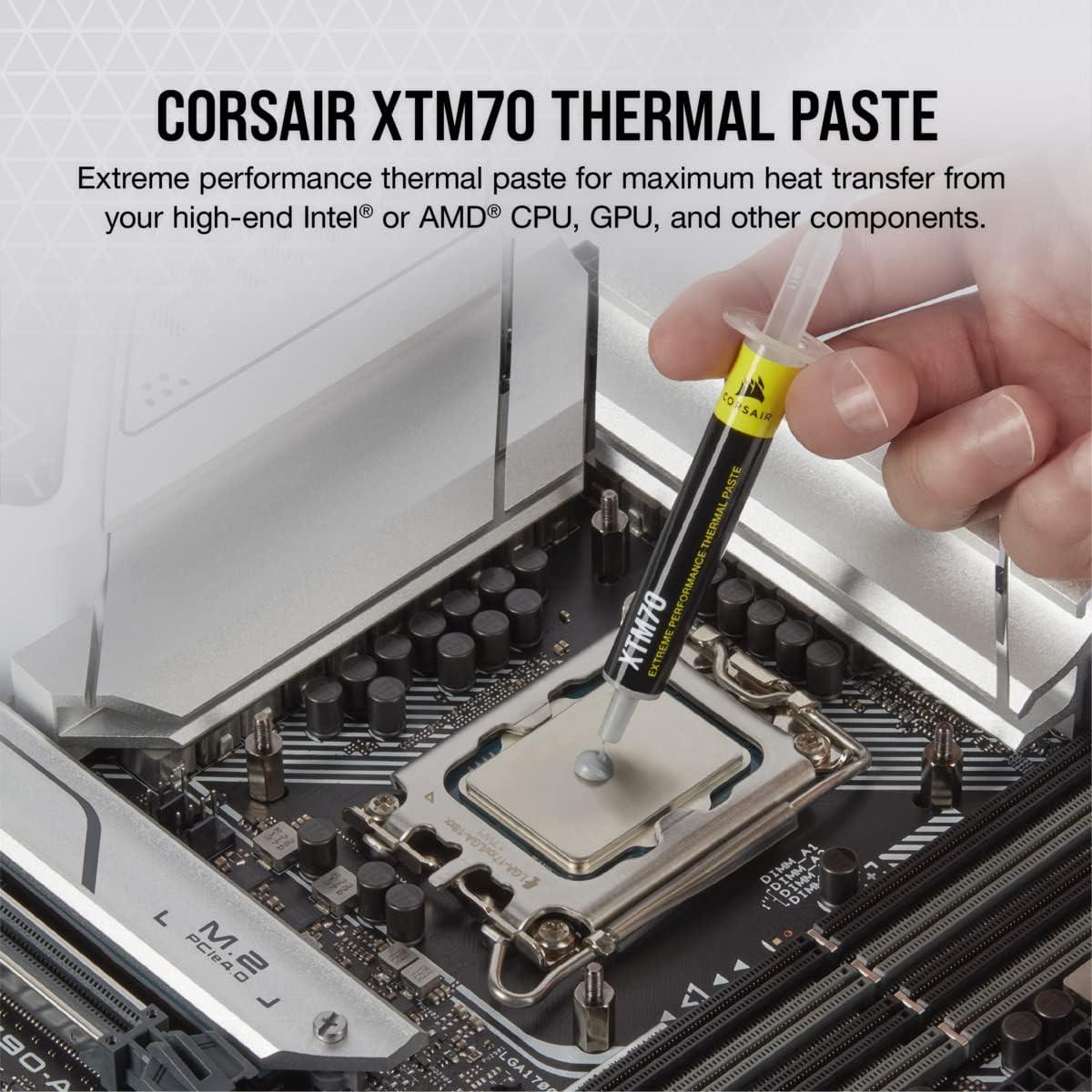 Corsair XTM70 Extreme Performance Thermal Paste, 3g for Intel & AMD Processors up to 250W+ TDP - Low Viscosity, Easy Application, Three Included Cleaning Wipes and Applicator Kit for Desktop - PakByte