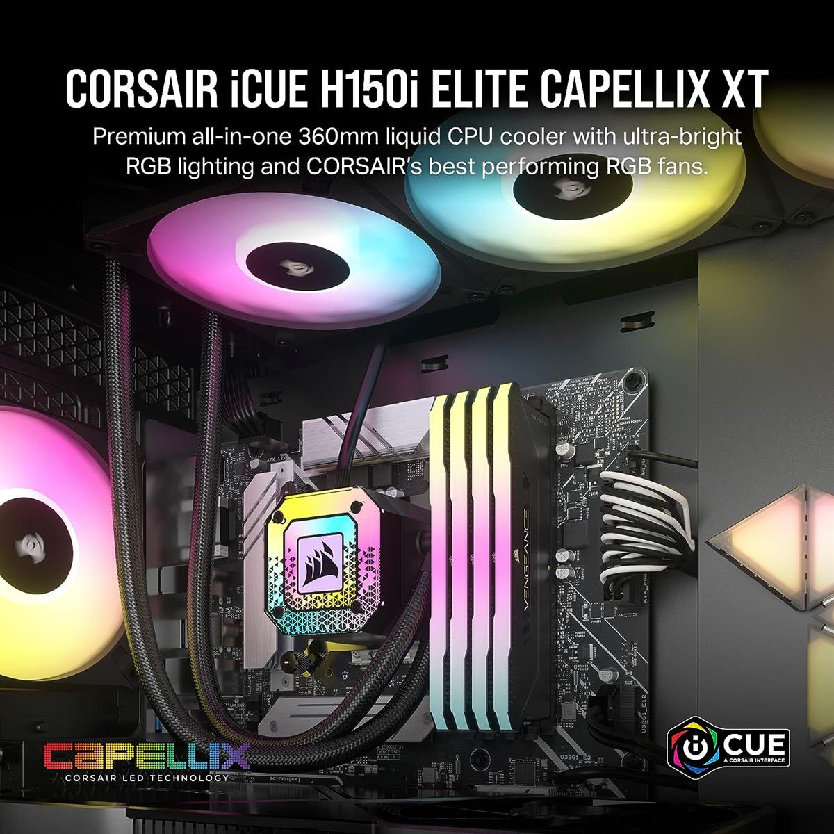 Corsair iCUE H150i Elite Capellix XT ARGB AIO 360mm Liquid CPU Cooler - Black - PakByte