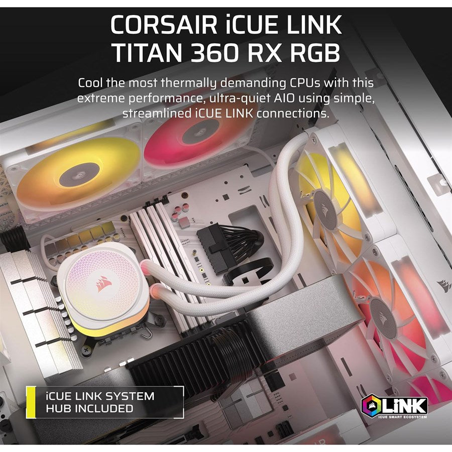 Corsair iCUE LINK TITAN 360 RX RGB AIO Liquid CPU Cooler, White, CW-9061021-WW - PakByte