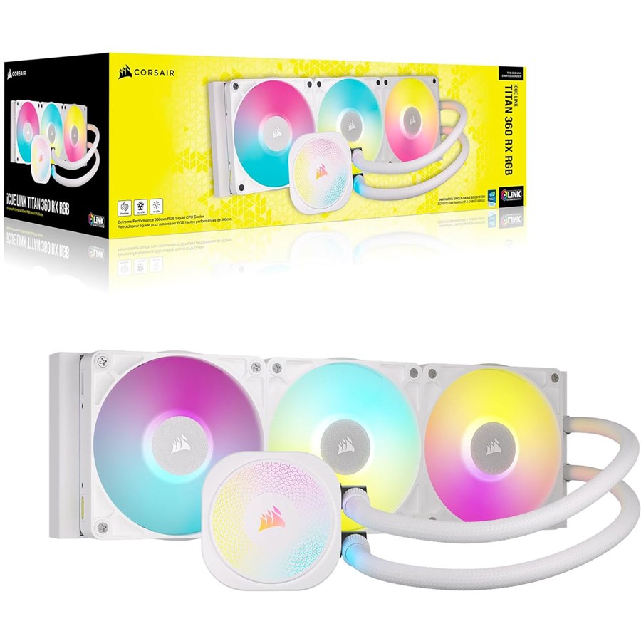 Corsair iCUE LINK TITAN 360 RX RGB AIO Liquid CPU Cooler, White, CW-9061021-WW - PakByte