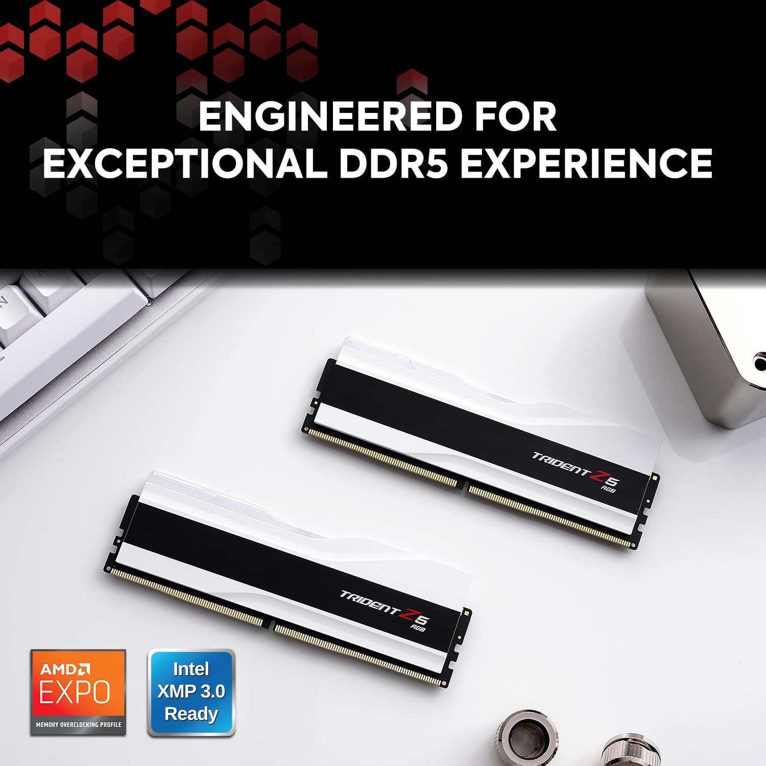 G.SKILL Trident Z5 RGB Series DDR5 RAM 64GB (2x32GB) 6000MHz 30-40-40-96 1.35V (Intel XMP 3.0) Desktop Computer Memory - Matte White - PakByte Computers